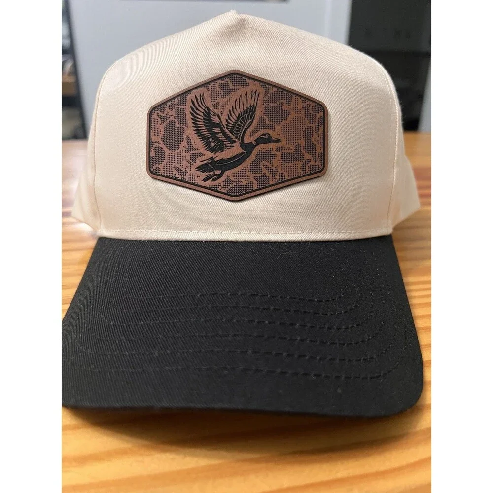 Duck Leather Patch Trucker Hat Black/White NWOT Five Panel Trucker Cap Duck Camo